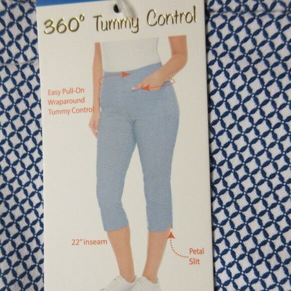 S.C. & CO. 360 Degree Tummy Control Capri Pants Sz 10 Blue Geo Print Skimmer NWT - Picture 3 of 13